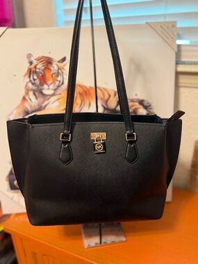 Michael Kors Black Saffiano Large Leather Ruby Tote with Gold Hardware